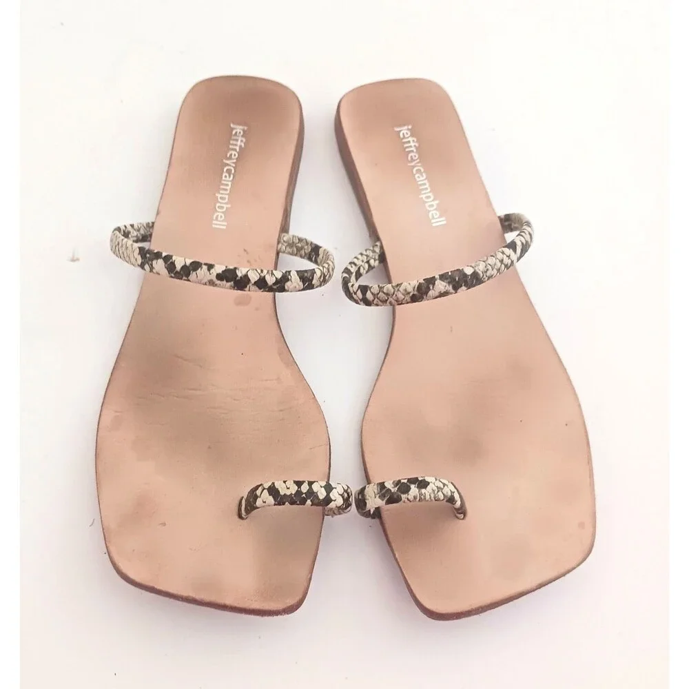 Jeffrey Campbell Darby Toe Loop Sandals Python Straps Nat Leather Insole Sz 6
